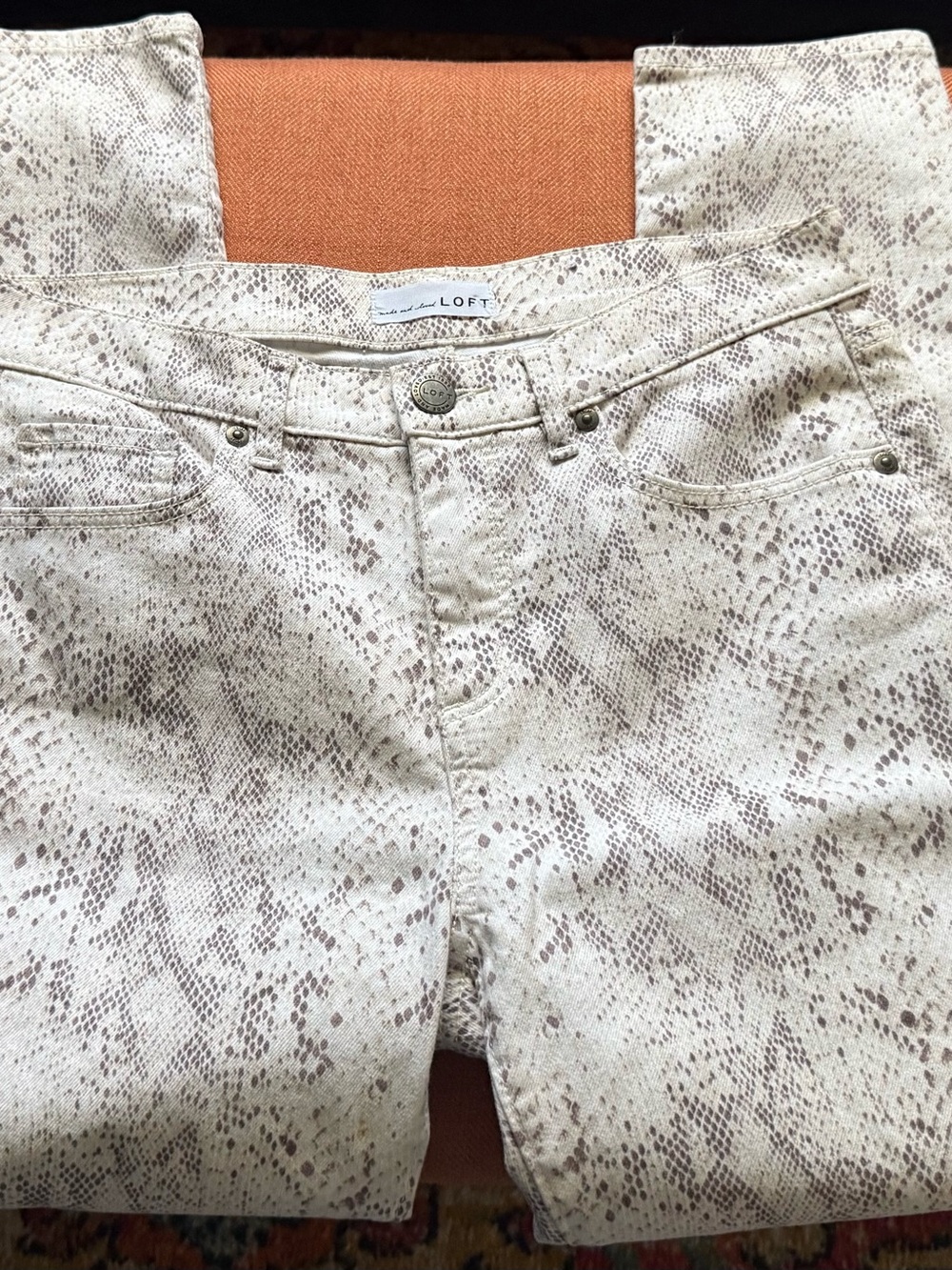 LOFT Neutral Snake-Print Jeans in Taupe and Cream - Picture 4 of 10